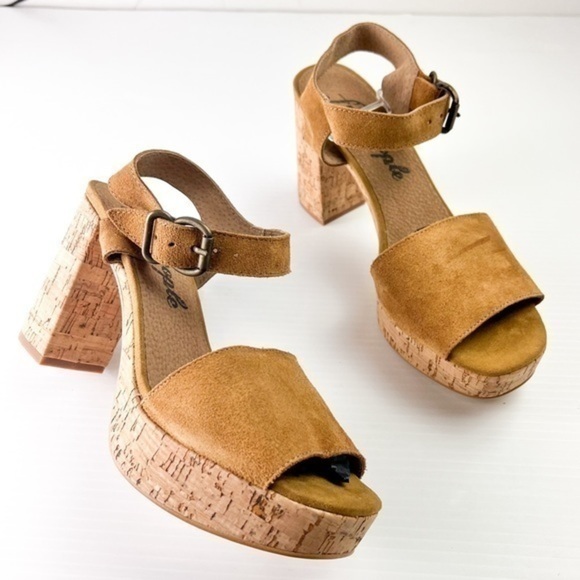Free People Sandals womens 10  boho Tan Brooke Platform Suede Strap Block Sandal - Picture 1 of 13